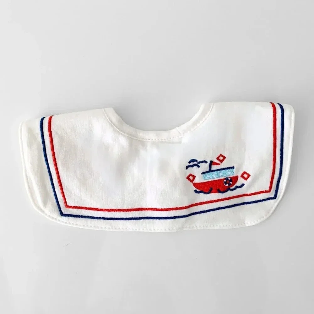NWT Adorable Boutique Embroidered Boys Baby Bibs Nautical & Tug Boats Set of 3